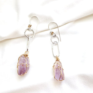 Raw stone jewelry, Lemurian Amethyst Earrings, A1