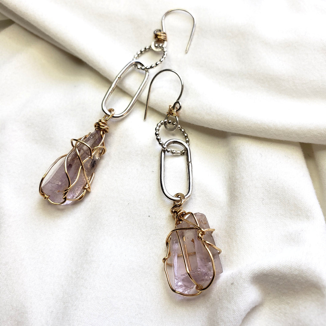 Raw stone jewelry, Lemurian Amethyst Earrings,  A2