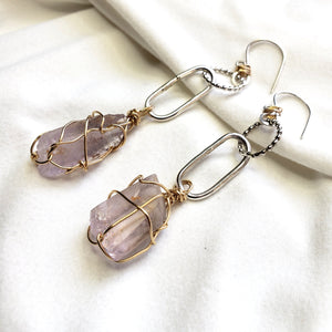 Raw stone jewelry, Lemurian Amethyst Earrings,  A2