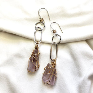 Raw stone jewelry, Lemurian Amethyst Earrings,  A2