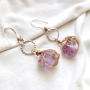 Raw stone jewelry, Lemurian Amethyst Earrings, A3