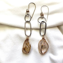 Load image into Gallery viewer, Fenster quartz with oil, Raw gemstone earrings #2