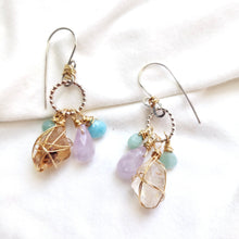 Load image into Gallery viewer, Fenster quartz with oil earrings/ Larimar, Amethyst