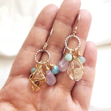 Load image into Gallery viewer, Fenster quartz with oil earrings/ Larimar, Amethyst