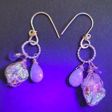 Load image into Gallery viewer, Fenster quartz with oil earrings/ Amazonite and Amethyst