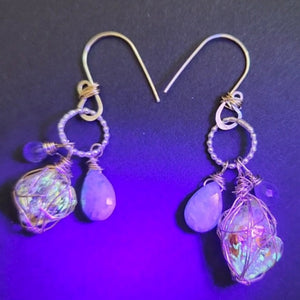 Fenster quartz with oil earrings/ Amazonite and Amethyst