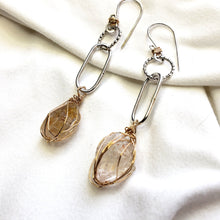 Load image into Gallery viewer, Fenster quartz with oil, Raw gemstone earrings #2