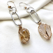 Load image into Gallery viewer, Fenster quartz with oil, Raw gemstone earrings #2