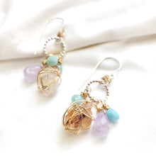 Load image into Gallery viewer, Fenster quartz with oil earrings/ Larimar, Amethyst