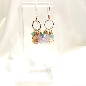 Fenster quartz with oil earrings/ Larimar, Amethyst