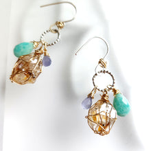 Load image into Gallery viewer, Fenster quartz with oil earrings/ Amazonite and Amethyst