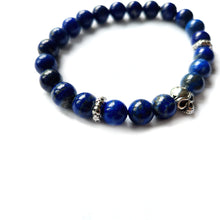 Load image into Gallery viewer, AAA Lapis Lazuli and Sterling silver skull beads bracelet  (8mm)