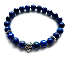 Load image into Gallery viewer, AAA Lapis Lazuli and Sterling silver skull beads bracelet  (8mm)