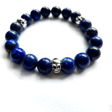 Load image into Gallery viewer, AAA Lapis Lazuli and Sterling silver skull beads bracelet (10mm)